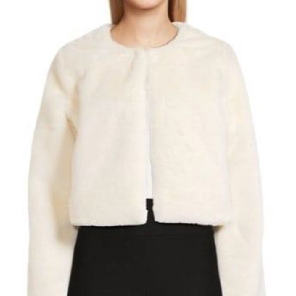 Planet Gold Ivory Faux Fur Collarless Cropped Jacket XS